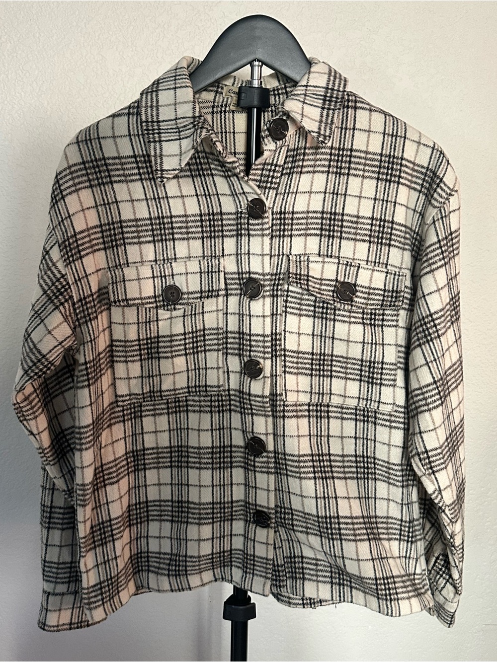 Camilla Plaid Button-Front in Cream and Black Size Small
